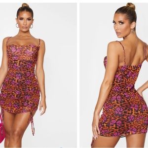PLT Leopard Butterfly Print Ruched Bodycon Dress